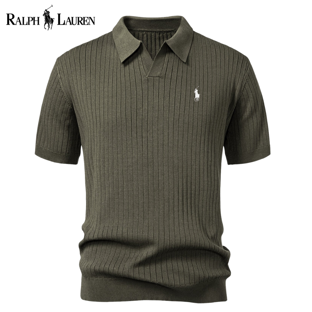 V-Neck Striped Polo